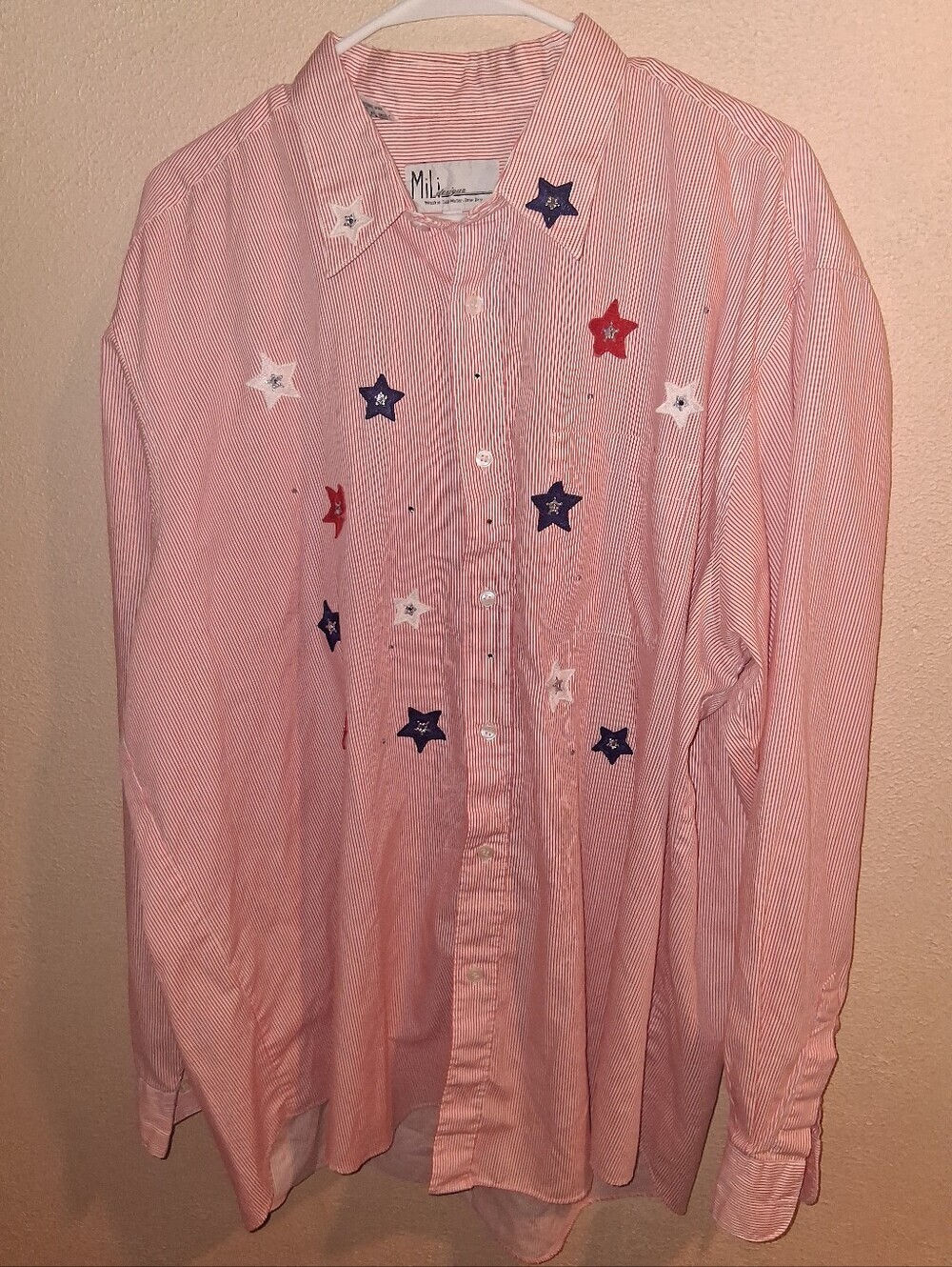 MiLi Designs Vintage Stripes Star Embroidered Button Up Patriotic USA 1X